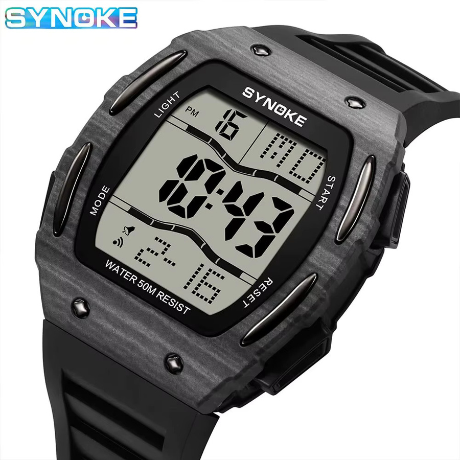 Synoke Digitaluhr, Kunststoff, Silikon, Schwarz, Herren - Bild 2