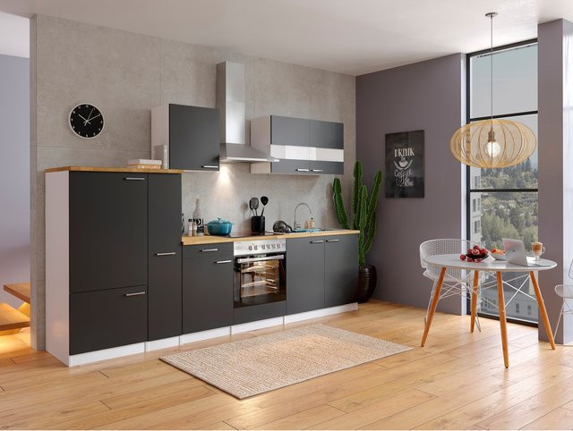 Respekta Küchenzeile KB300WSC in Weiß und Schwarz mit Soft-Close-Türen und Einbaufunktion, Breite: 300 cm - Bild 1