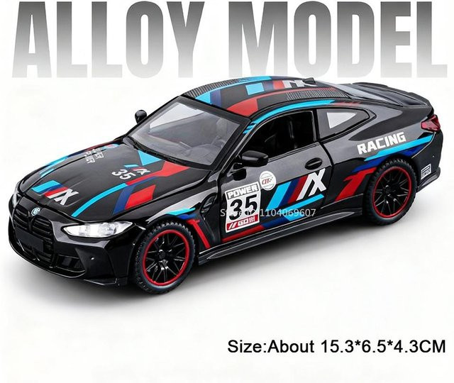Linyi toy car M4 Gt500 Supercar Modellspielzeug, 1:32, Metall Druckguss, mit Licht und Sound, grau, ab 14 Jahren - Bild 1