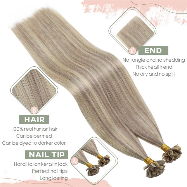 Ugeat Keratin-Haarverlängerungen aus Echthaar, glatt, U-Tip/Flat-Tip/I-Tip - Bild 1