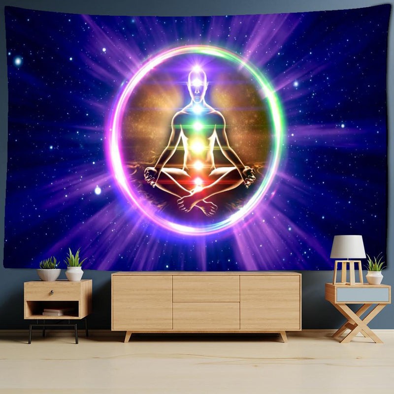 Indischer Wandteppich mit Mandala und sieben Chakras für Meditation, Bohemian Wandbehang mehrfarbig, B: 95 cm, H: 70 cm - Bild 5