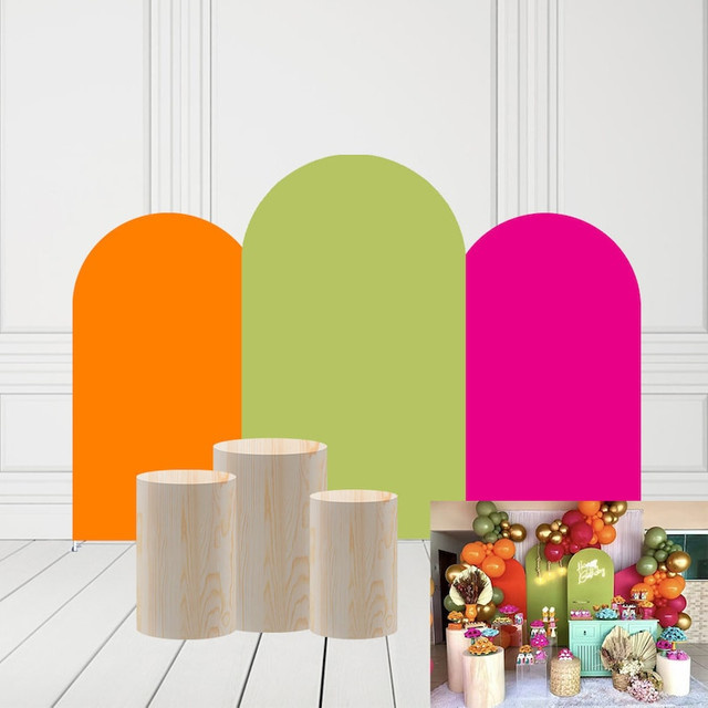 Mehofond Spandex-Hintergrundabdeckung für Geburtstag, Hochzeit und Partys in Orange, Pink und Grün - Bild 1
