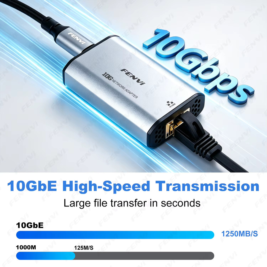 FENVI USB-Netzwerkadapter USB 3.2 auf 10GbE RJ45 Gigabit-Ethernet-Konverter in Silber mit USB-C Anschluss - Bild 5