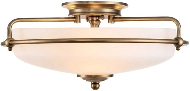 Licht-Erlebnisse Deckenlampe Rund aus Glas und Metall in Weiß und Messing Antik, Durchmesser: 42,2 cm - Bild 1