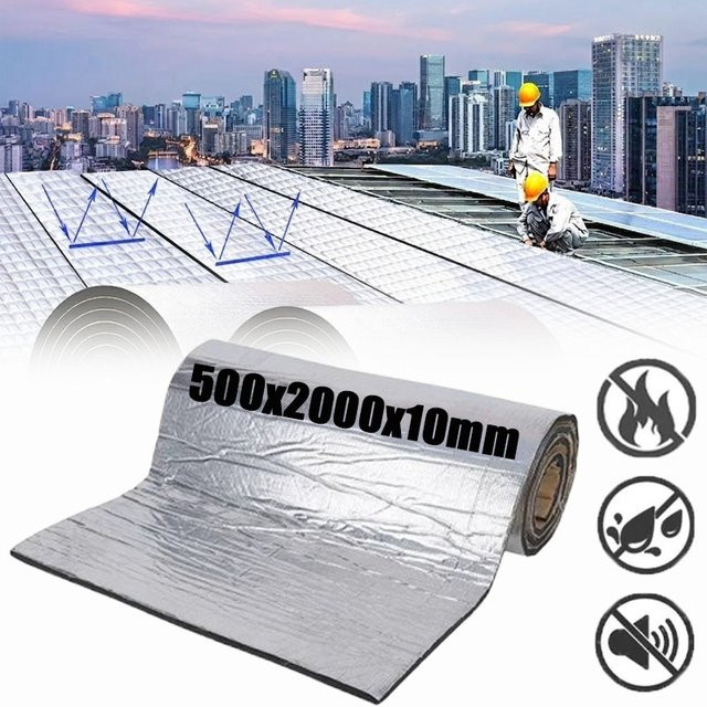 Selbstklebende Isolierplatte mit Aluminiumfolie in Silber, feuerhemmende Wärmedämmungsmatte für Dachboden und Decke, B/H/D: 50 x 200 x 0,1 cm - Bild 1