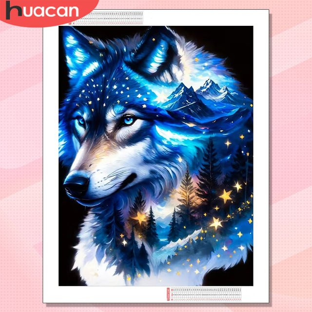 HUACAN Diamond Painting Wolf Motiv als 5D Mosaik Set in Multicolor, B/H: 30 x 20 cm - Bild 1