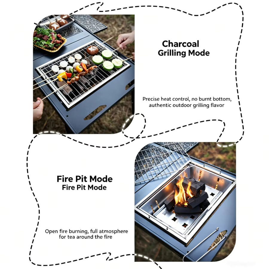 SmiloDon Outdoor IGT Barbecue-Grill aus Edelstahl in Silber, faltbarer tragbarer Holzkohlegrill für Camping und Tischbetrieb - Bild 4