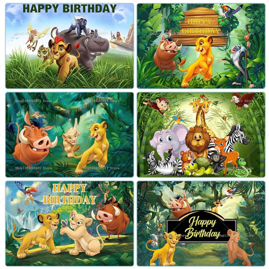 König der Löwen Simba Fotohintergrund mit Wald-Motiv als Papier-Poster für Kindergeburtstag und Babyparty in Mehrfarbig - Bild 2