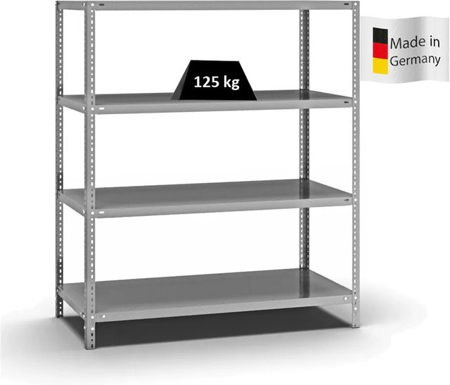 PROREGAL Fachbodenregal Light-Duty mit 4 Ebenen, verzinkt, Farbe Silber, H x B x T: 150 x 130 x 60 cm - Bild 1