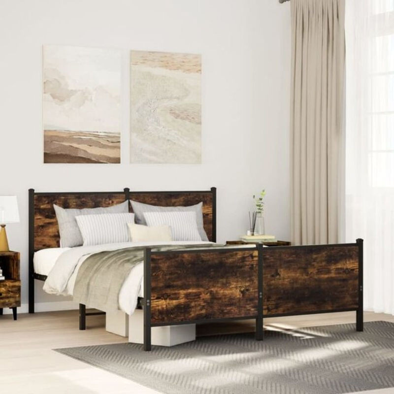 Metallbett vidaxl in Räuchereiche Optik aus Stahl, Braun, B/T/H: 140 x 200 cm - Bild 1
