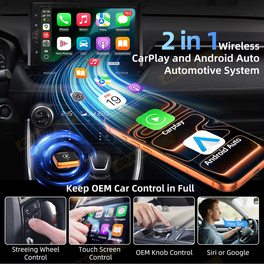 Grandnavi 2in1 Orange Smart Mini Box Wireless Carplay und Android Auto Plug & Play Verbindung für dein Auto - Bild 3