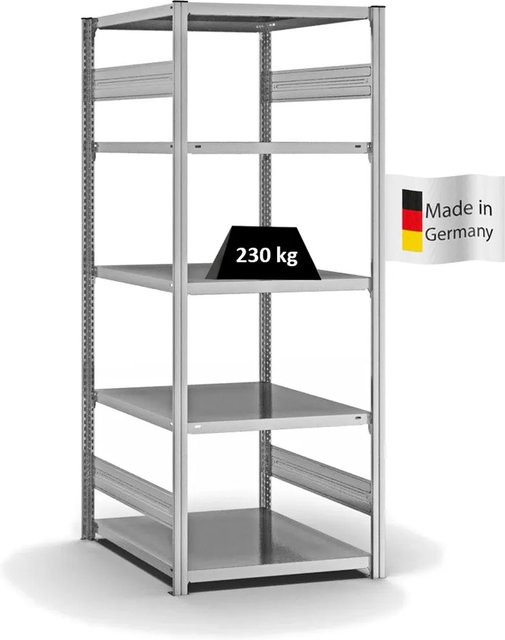 PROREGAL Fachbodenregal Stecksystem T-Profil Medium-Duty Grundregal, Farbe: Silber, H x B x T: 200 x 75 x 80 cm, 5 Ebenen, verzinkt, beidseitig nutzbar - Bild 1