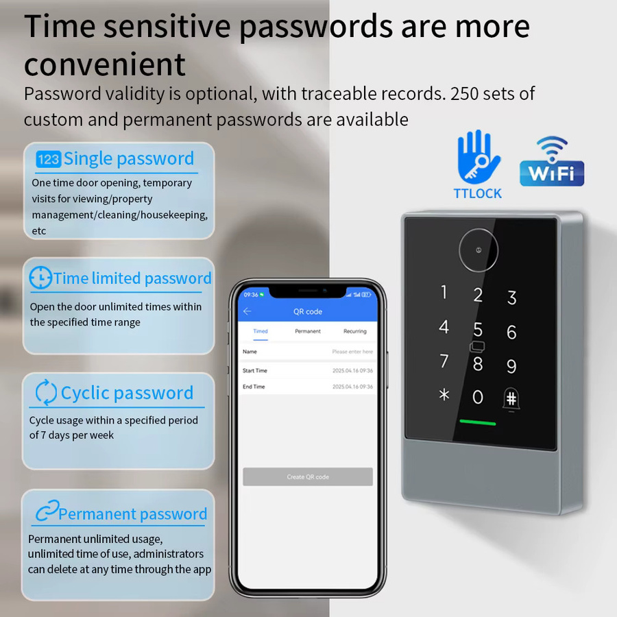 LUCKING DOOR WLAN QR-Code-Lesegerät mit NFC und RFID für die Zugangskontrolle, IP67 wasserdicht, kompatibel mit TTLOCK, Alexa und Google Home - Bild 4