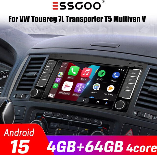ESSGOO Android 15 Autoradio für Volkswagen Touareg 2003–2010 mit 7 Zoll Display, 4+64GB Speicher, CarPlay, Android Auto, GPS, Bluetooth und Multimedia-Funktionen in Schwarz - Bild 1