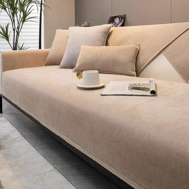 Rutschfester Chenille-Kissenbezug in Grau für dein Sofa, quadratisch, B/H: 45 x 45 cm - Bild 1