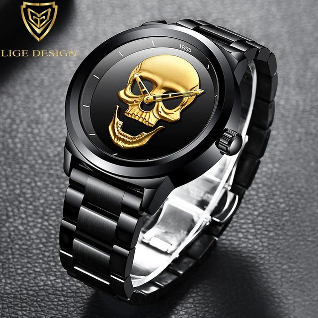 LIGE Armbanduhr Quarz, Edelstahl, Schwarz, Herren - Bild 1