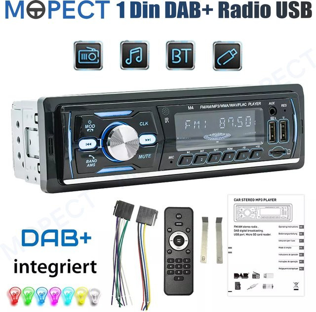 MOPECT DAB+ Autoradio MP3-Player mit Bluetooth, USB, TF, AUX-IN, FM/AM, RDS und 7-farbiger Beleuchtung in Schwarz - Bild 1