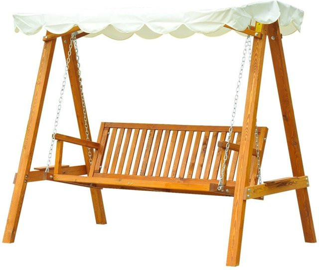 Outsunny Hollywoodschaukel aus Metall und Lärche in Natur mit Sonnendach, Farbe Beige/Braun, B/H/L: 130 x 185 x 205 cm - Bild 1