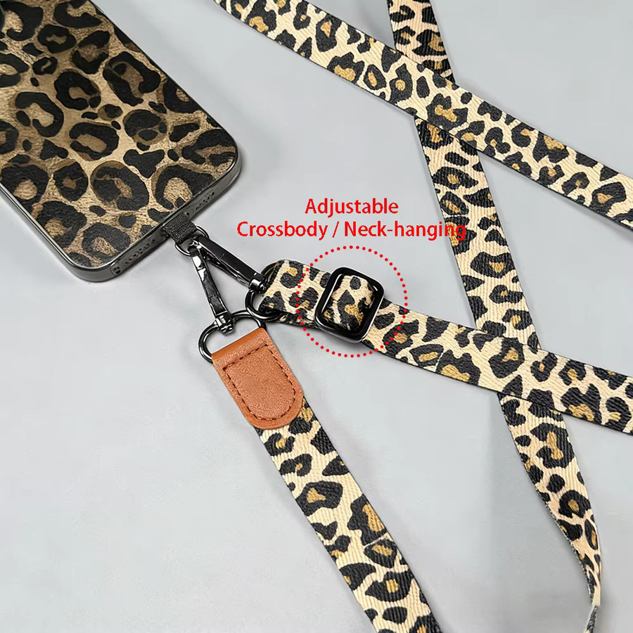 Verstellbares Handy-Umhängeband mit Leopardenmuster in Multicolour und Weiß, abnehmbarer Anti-Verlust-Handyhalter mit langem Seil und Universalclip - Bild 4