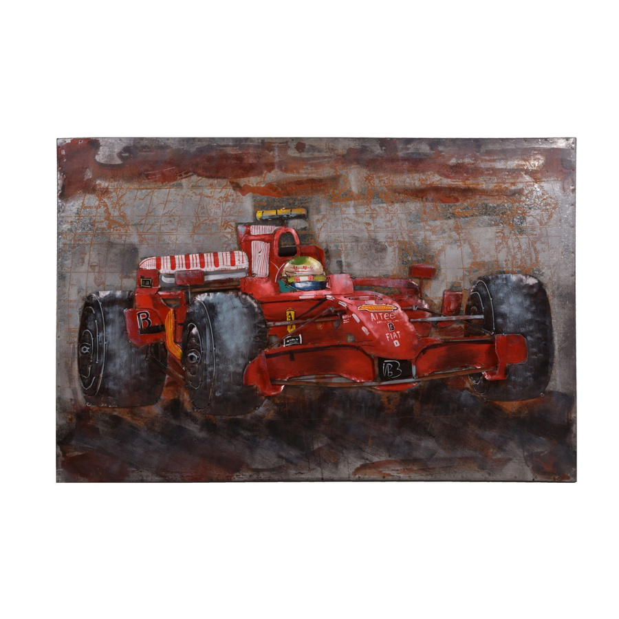 DELUKE 3D-Metallbild Rennwagen in Bunt, Vintage Wandbild aus Stahl, H: 80 cm, B: 120 cm, T: 6 cm - Bild 2