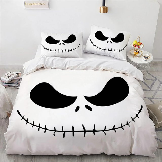 Lodestar Nightmare Before Christmas Bettwäscheset mit Jack und Sally Totenkopf-Design, Weiß, B/L: 70 x 133 cm - Bild 1