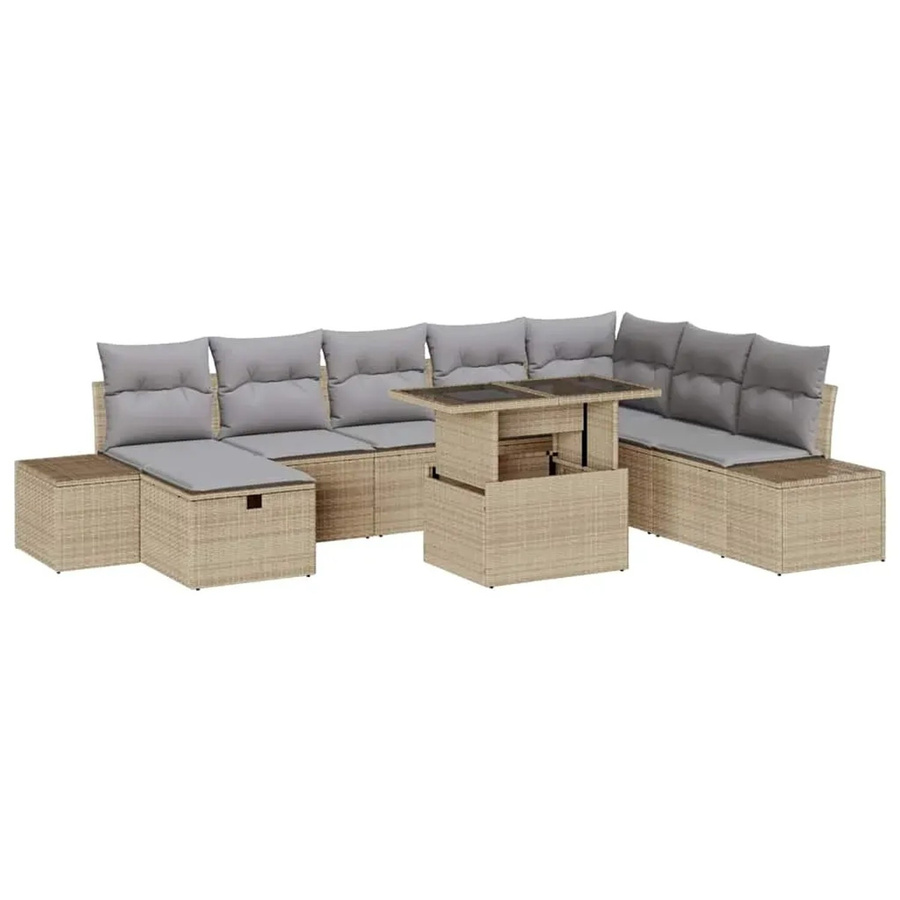 vidaXL Garten-Sofa-Set aus Poly-Rattan in Beige, 9-teilig und höhenverstellbar - Bild 2
