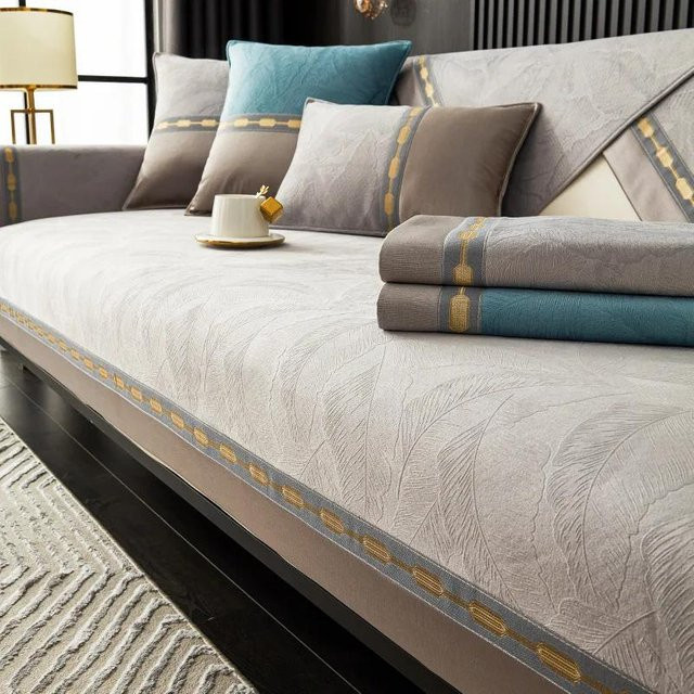 Modernes Sofakissen aus Chenille mit Jacquard-Muster in Grau, rutschfest und waschbar, B/B: 70 x 70 cm - Bild 1