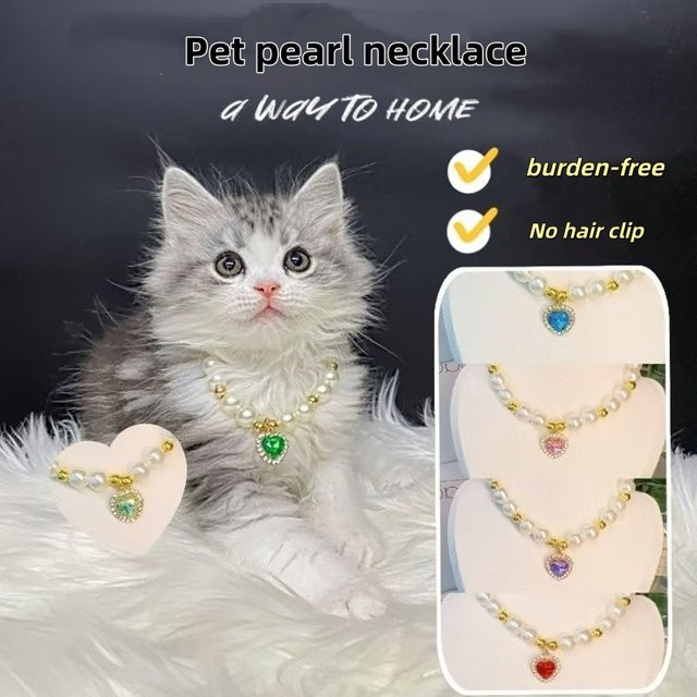 Gotas-Tiermode Katzenhalsband, Perlen, Strass - Bild 1