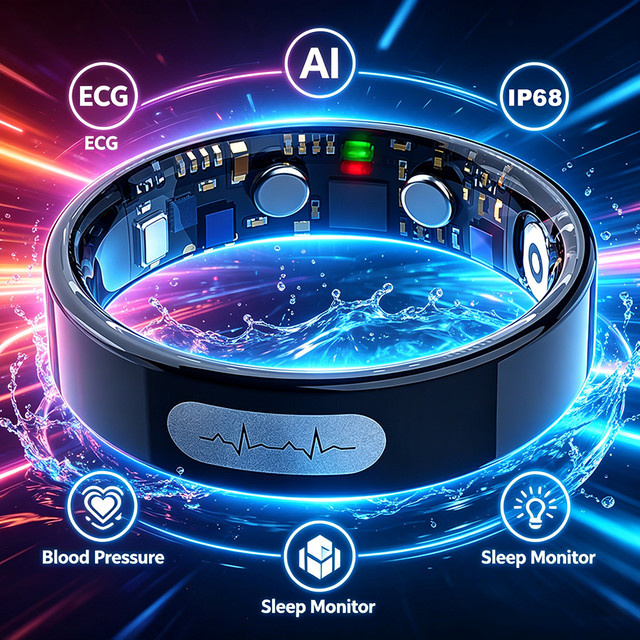 Ola Esporte Smart Ring in Schwarz mit EKG-Erkennung, Herzfrequenzmessung, Blutsauerstoffmessung und Schlafmonitor für Damen und Herren - Bild 1