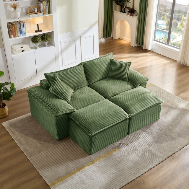 Vankel Modulares Cord-Ecksofa in Olivgrün mit passendem Ottoman und Memory-Schaum-Polsterung - Bild 1