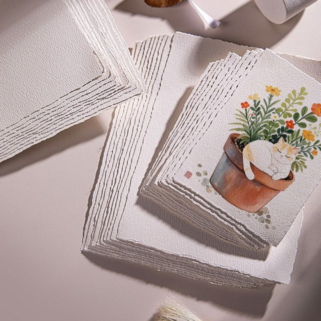10 Stück Baumwoll-Aquarellpapier mit handgerissenen Kanten und mittlerer Textur in Weiß - Bild 1