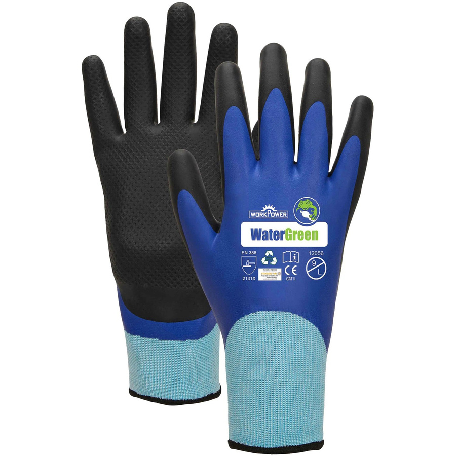 Workpower Handschuh Water Green Royal-Schwarz Gr. 11 mit Latexbeschichtung und EN 388 Schutzstandard - Bild 2