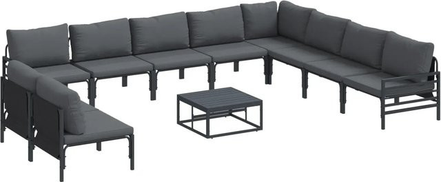 vidaXL Garten-Sofa-Set 11-tlg. in Anthrazit mit Polstern aus pulverbeschichtetem Stahl für Garten, Terrasse und Balkon - Bild 1