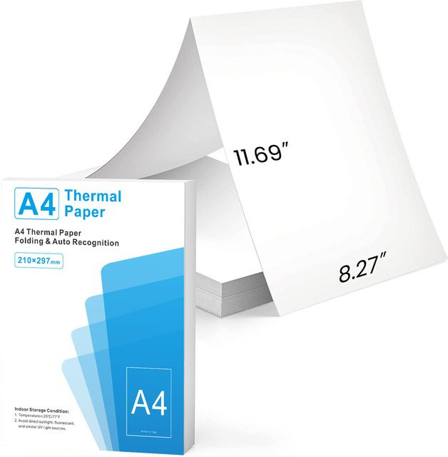 100 Blatt A4 Thermodruckpapier in Weiß für tragbare Drucker, schnell trocknend und tintenlos - Bild 1
