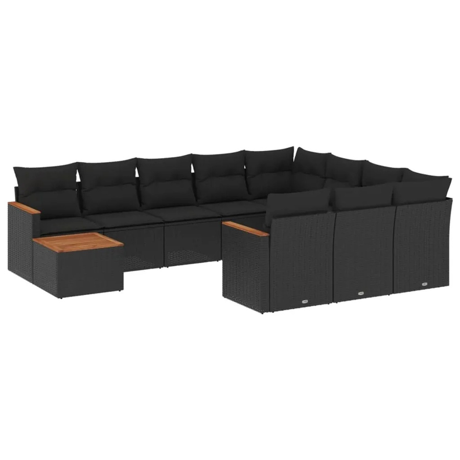 vidaXL 11-tlg. Garten-Sofagarnitur in L-Form aus schwarzem Poly-Rattan mit Kissen und pulverbeschichtetem Stahlgestell - Bild 2