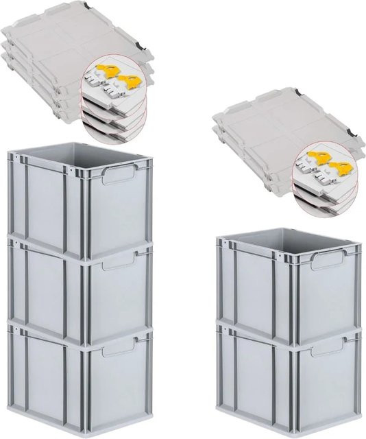 PROREGAL Spar Set 5x Eurobox Nextgen Economy mit Scharnierdeckel und gelben Schiebeschnappverschlüssen, Grau, H x B x T: 32 x 30 x 40 cm - Bild 1