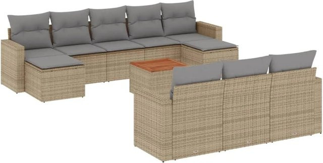 vidaXL 11-teilige Garten-Sofagarnitur aus Poly-Rattan mit Kissen in Beige-Grau - Bild 1
