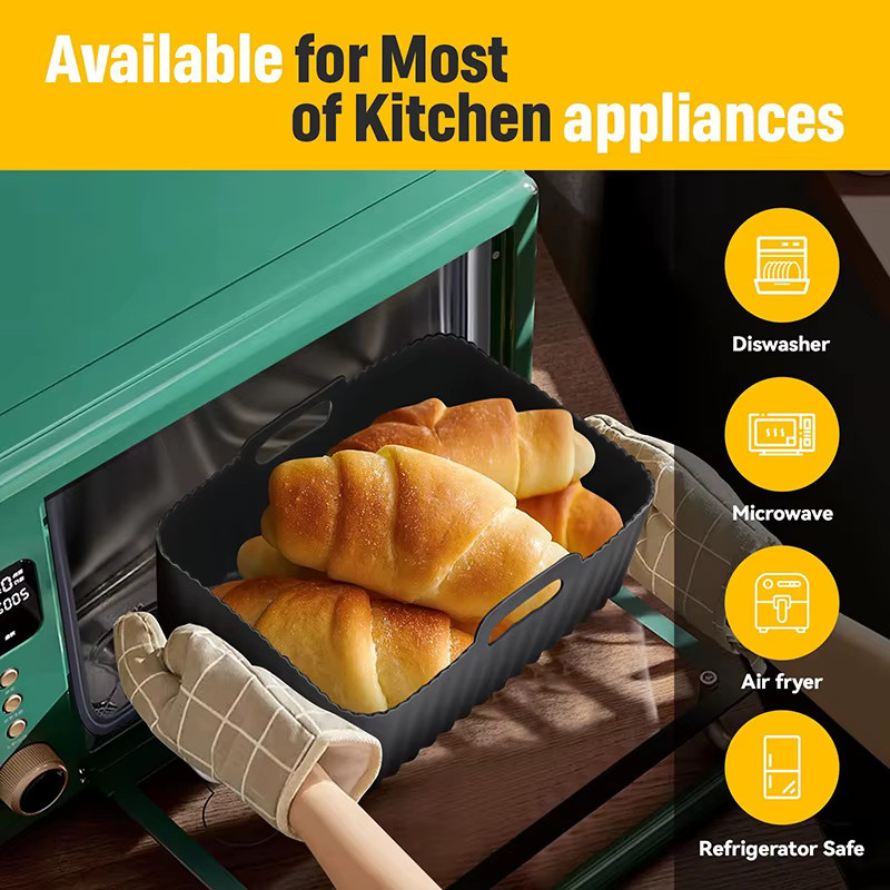 Rechteckige Silikon Air Fryer Liner Form für Ninja DZ201/DZ401 8-10QT, Antihaft Backform in Grau oder Schwarz - Bild 3