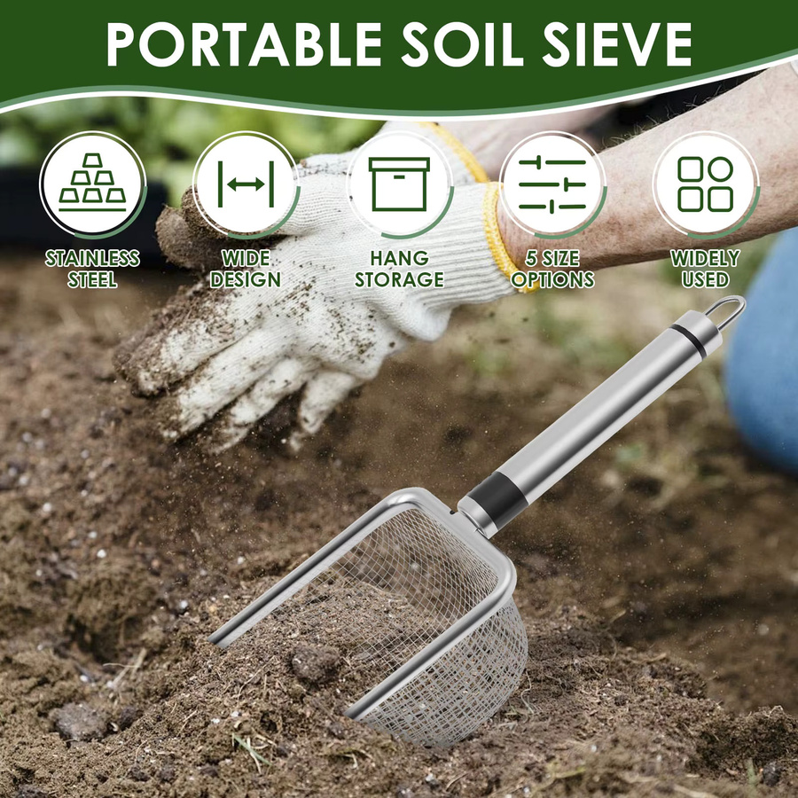 Toorise 5er Set Edelstahl Garten Bodensieb mit Griff in Silber zur Siebung von Sand und Kompost - Bild 5