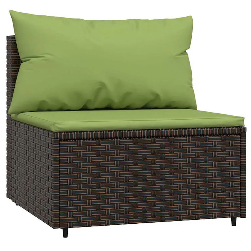 Vidaxl Mittlere Sofamodule aus Polyrattan mit Kissen, 2 Stück, Braun - Bild 2