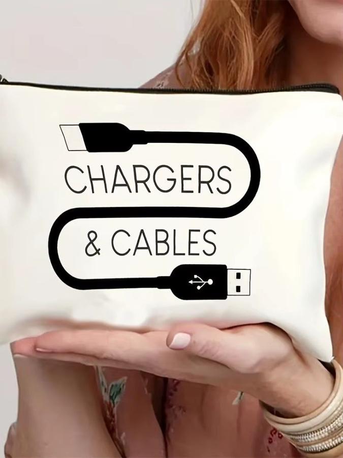 Aufbewahrungstasche aus Segeltuch mit bedrucktem Design als Kabel-Organizer und Elektronik-Tasche für Ladegeräte - Bild 4