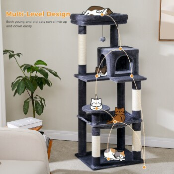 Pawz Road Kratzbaum XL für große Katzen in Grau mit Hängematte und abnehmbarem Bezug - Bild 2