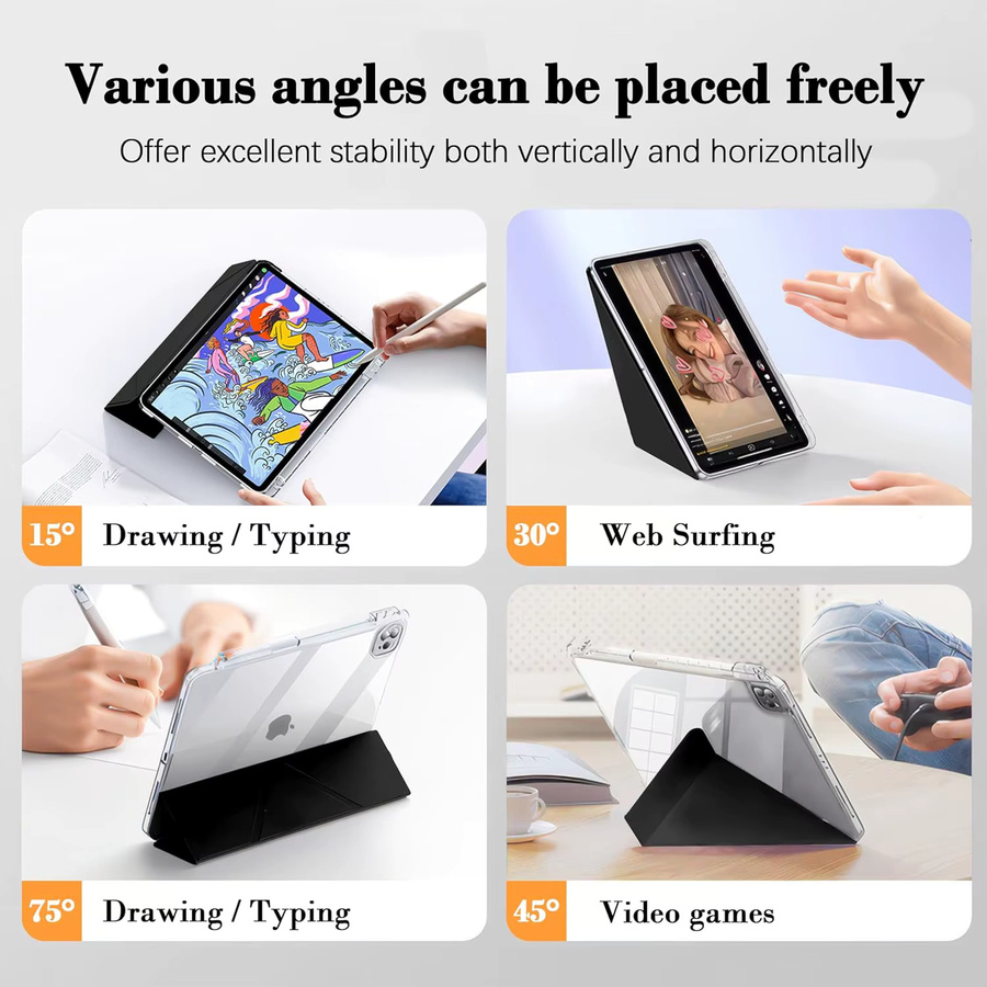 QIJUN Faltbare transparente Tablet-Hülle für iPad Pro 11 (1./2./3./4. Generation) mit magnetischem Ständer und Acryl-Rückseite in Blau - Bild 3