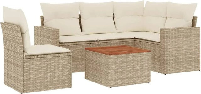 vidaXL 6-teilige Garten-Sofagarnitur aus Poly-Rattan und Akazienholz in Beige und Cremeweiß - Bild 1