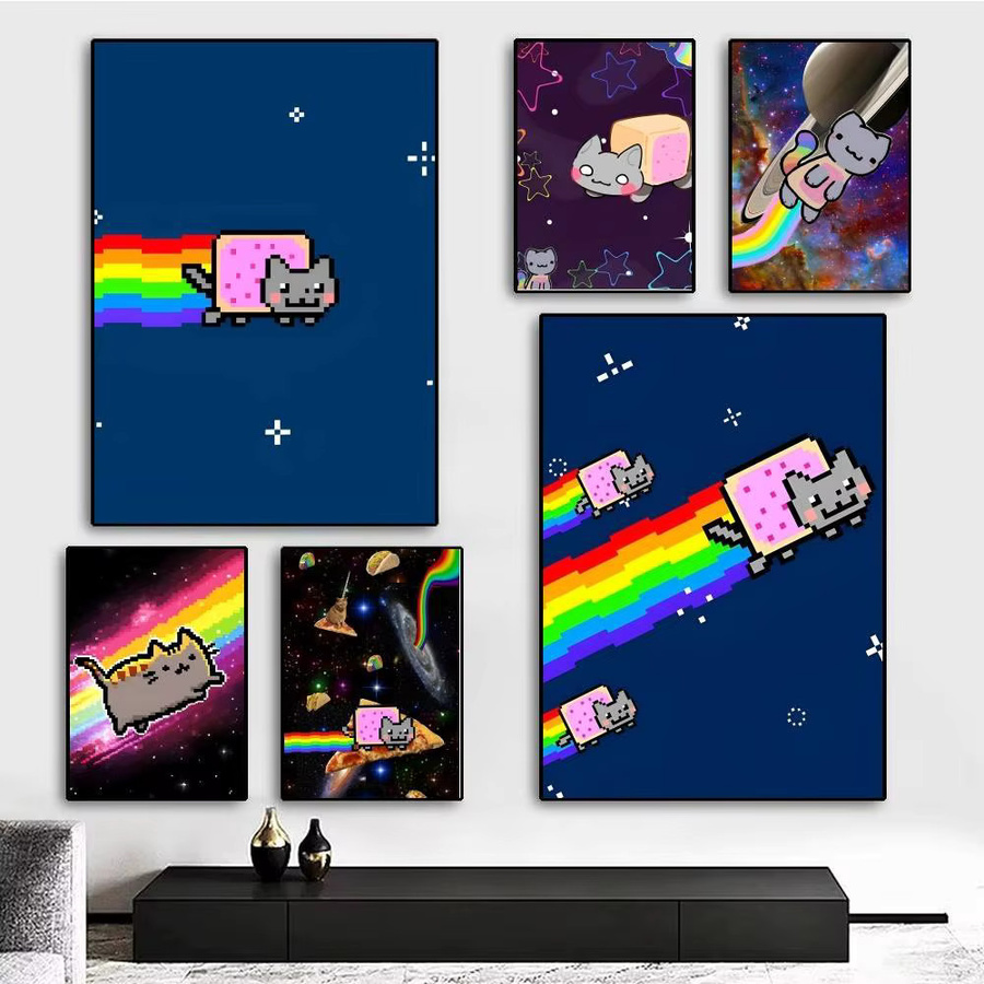 Rastar Nyan Cat Poster Aufkleber Wasserdruck Wandkunst für Wohnzimmer und Schlafzimmer, Mehrfarbig - Bild 2