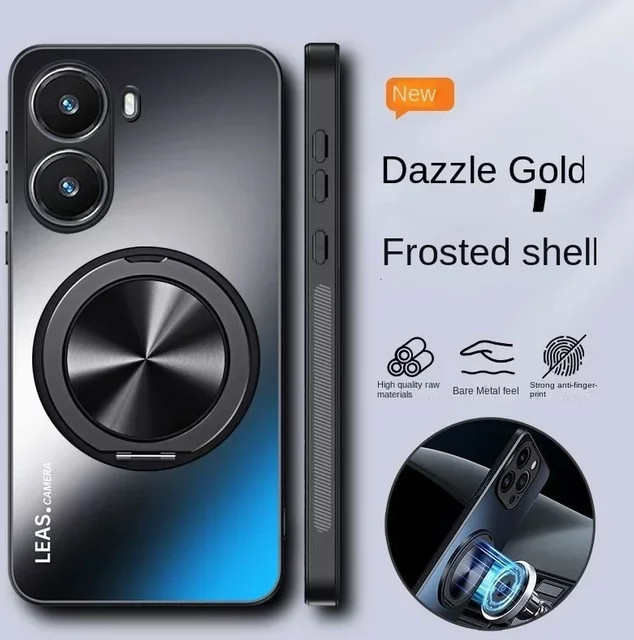 Magnetische Silikon Schutzhülle mit 360 Grad rotierendem Metallring-Halter für Xiaomi Poco X7, X7Pro, M7Pro und Redmi Turbo4 in Rot und Schwarz - Bild 1