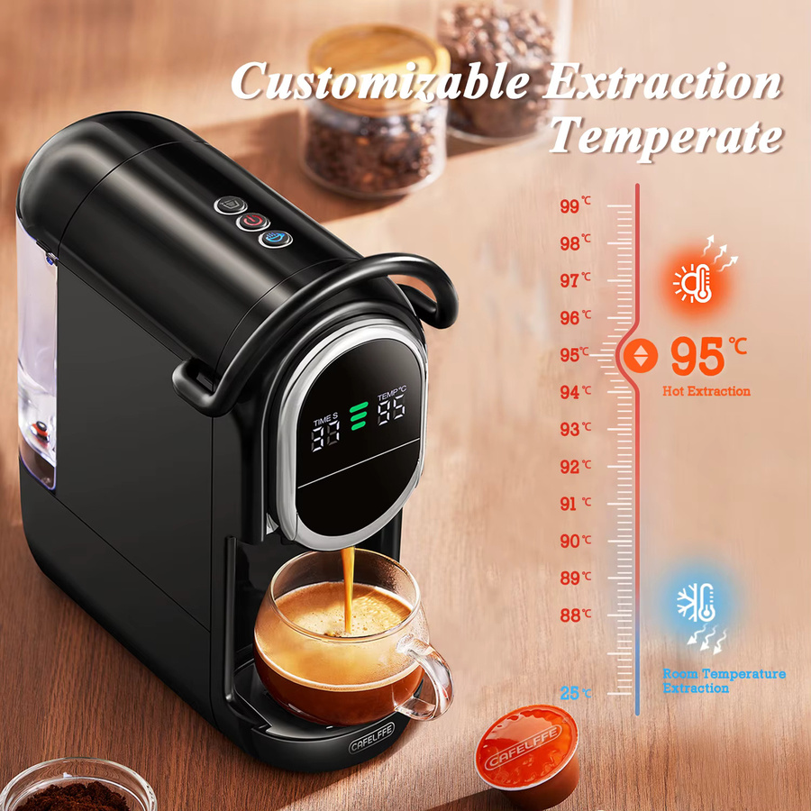 CAFELFFE MK-609S Upgrade 6-in-1 Kapsel-Kaffeemaschine in Schwarz mit automatischer Druckentlastung, Temperaturanpassung und 7-stufiger Kaffeevolumenregelung für Kapseln, ESE 44mm Pads und Teeblätter - Bild 3