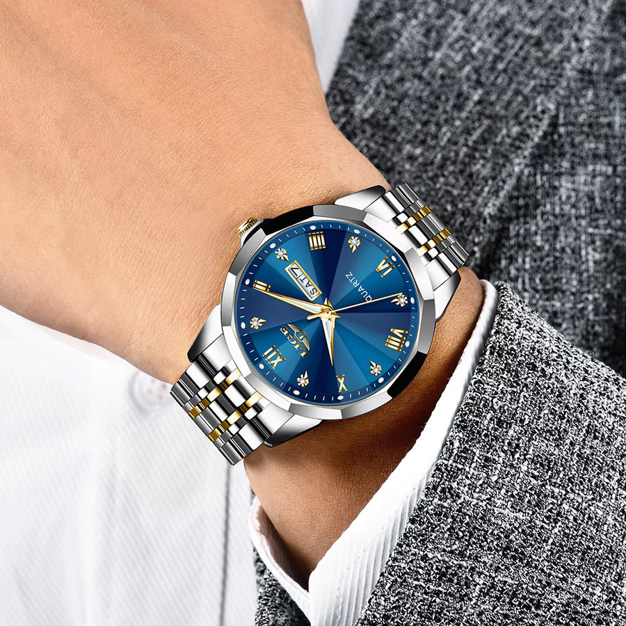 LIGE Armbanduhr Edelstahl, Quarz, Blau, Bicolor, Unisex - Bild 3