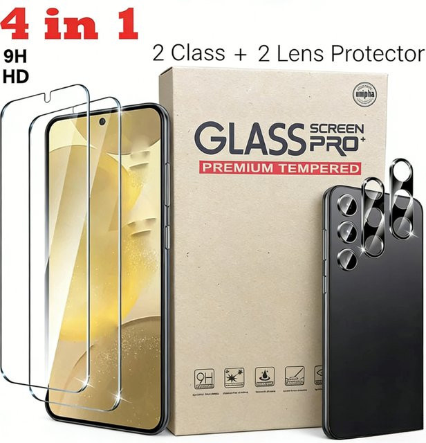 4-in-1 Ultra HD Displayschutzfolie aus gehärtetem Glas mit Linsenschutz für Samsung A57 A37 A17 A56 A36 A26, transparent, 9H kratzfest - Bild 1