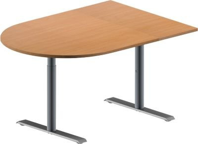 Schäfer Shop Genius Konferenztisch MODENA FLEX Halbkreis mit T-Fuß Rundrohr in Buche und Weißaluminium RAL 9006, B: 140 cm, T: 100 cm, H: 65-85 cm - Bild 1